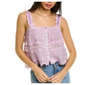 BRAND NEW LoveShackFancy Lilac Lace Button Top
